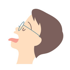 口を開け舌を出す男性の横顔
