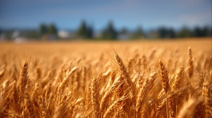 A golden wheat field under the deep blue sky creates an atmosphere full of vitality and harvest. It symbolizes prosperity, warmth, and the abundant rewards of nature.