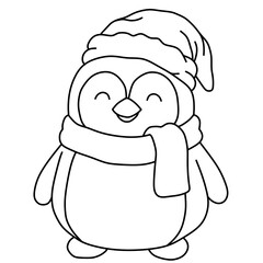 Cute Penguin Wearing Santa Hat And Scarf, Warm Winter Holiday Character Illustration