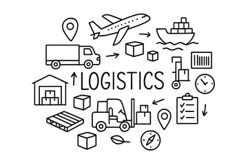 Logistics Doodle Illustration. Logistics. Hand-drawn doodle illustration of Logistics. delivery truck, cargo