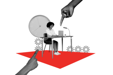 Composite photo collage of happy american girl businesswoman sit office workspace type laptop device time isolated on painted background