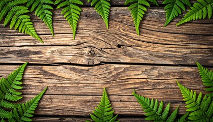 Rustic wood planks framed by ferns