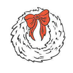 Hand drawn chalk Christmas wreath Retro vintage new year party. Decorative design element for holiday. Vector doodle illustration