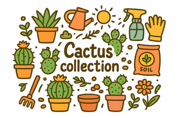 Cactus Doodle Illustration. Cactus collection. Hand-drawn doodle illustration of Cactus collection. Small