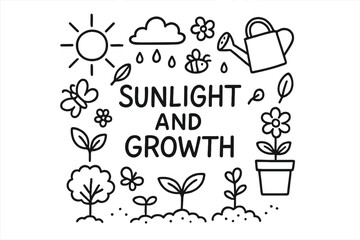 Naklejka premium Sunlight and Growth Doodle. Sunlight and Growth. Hand-drawn doodle illustration of Sunlight and Growth. sun,