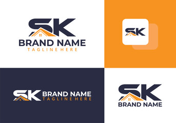 Wordmark building logo vector. Letter SK abstract real estate logo . Property and Construction Logo design for business.