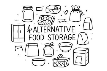Alternative Food Storage Illustration. Alternative Food Storage. Hand-drawn doodle illustration of Alternative