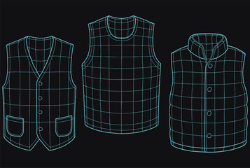3D Wireframe Vector of Stylish Vests and Tops