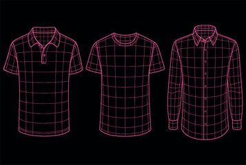 3D Wireframe Shirts and Polo Vector Illustration