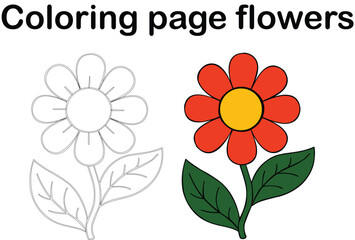 Flower Coloring Page — Simple Floral Outline for Kids and Beginners. Resize and Editable, EPS 10.