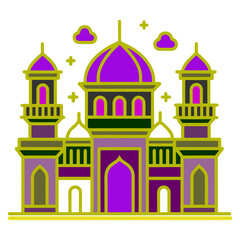 Vibrant Mosque Vector Illustration – Minimalist Islamic Outline Design