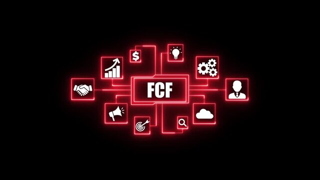 FCF business concept diagram with glowing icons representing finance growth investment. Business, Technology, Internet and network concept.