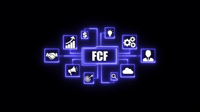 FCF business concept diagram with glowing icons representing finance growth investment. Business, Technology, Internet and network concept.