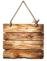 Rustic wooden sign hanging by rope