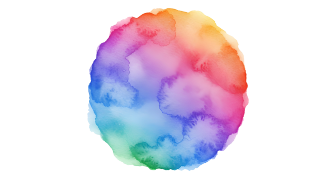 Bright abstract hand-painted rainbow watercolor stain graphic element background. isolated PNG with Transparent Background