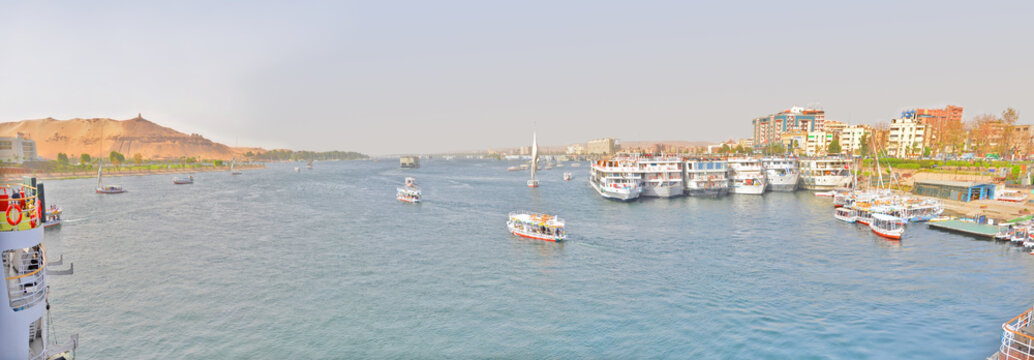 The Nile River at the level of the first cataract near the city of Aswan, Egypt