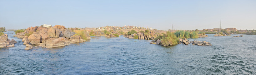 The Nile River at the level of the first cataract near the city of Aswan, Egypt