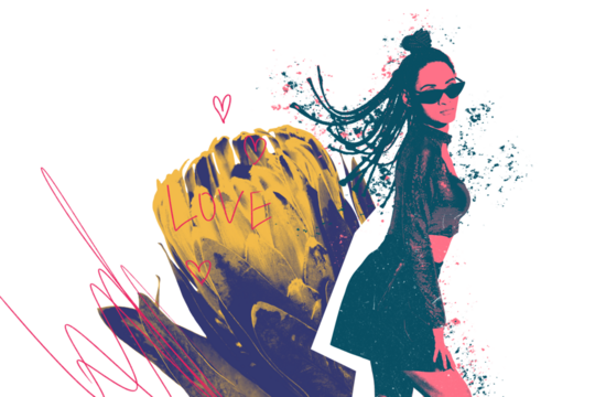 Composite trend artwork sketch image photo collage of valentine day holiday date love silhouette young lady model posing flower nature