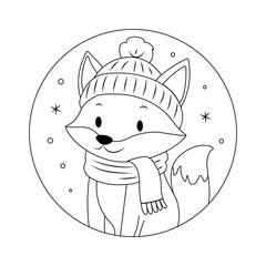 Cute Winter Animals Pattern and Coloring Page — Bear, Fox, Rabbit, and Owl in Warm Clothes