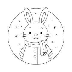 Cute Winter Animals Pattern and Coloring Page — Bear, Fox, Rabbit, and Owl in Warm Clothes