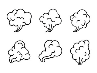 Six Steaming Icons Showing Hot Vapors or Scent Emanating Upward in Simple Line Art Style