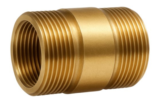 Brass coupling for joining two copper pipe sections in home plumbing systems.