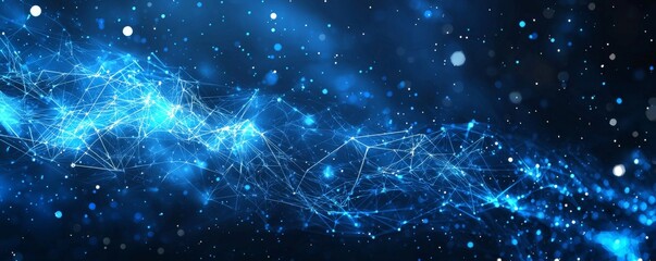 Abstract blue background with interconnected light lines and particles
