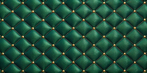 Obraz premium Photo of a luxurious and deep emerald green tufted upholstery texture with gold nailhead trim, creating a rich, elegant, and sophisticated background for premium design