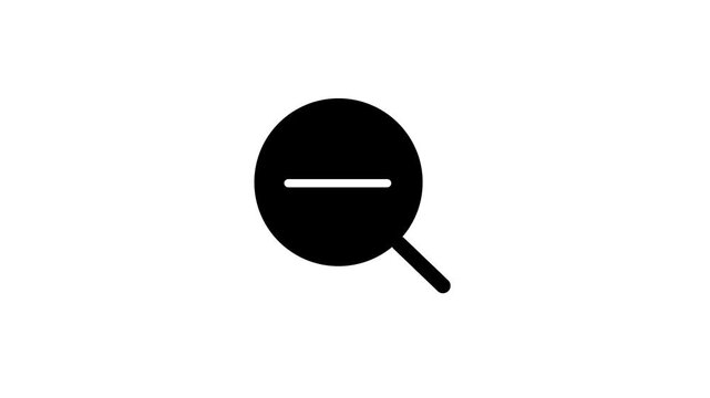 Minimalist solid-style magnifier minus to circle solid icon animation with smooth motion and seamless loop.
