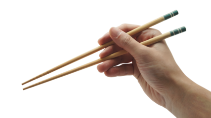 human hand holding chopsticks. Isolated on transparent background, png