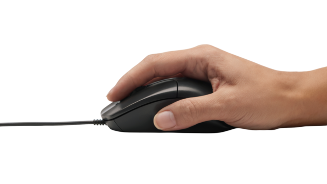 hand on mouse, navigating the digital world. Isolated on transparent background, png