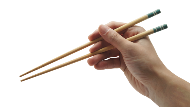 human hand holding chopsticks. Isolated on transparent background, png