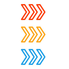 Colorful chevron arrow symbols in red yellow blue on white background. Clipart image isolated on background.