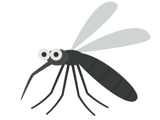 Vector illustration of cute cartoon mosquito character with big eyes and long proboscis. Clipart image isolated on background.
