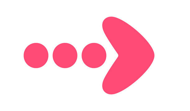 Pink heart shape arrow with bullet points in gradient design. Clipart image isolated on background.