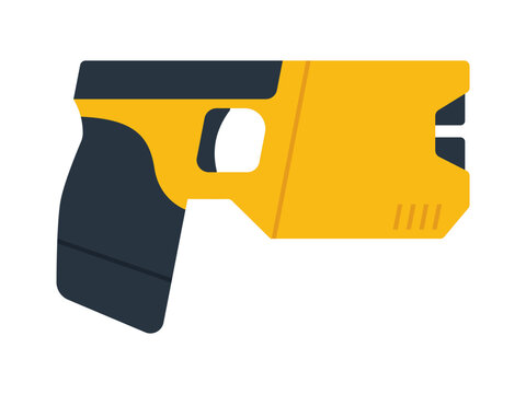 Yellow and black police taser gun icon flat design. Clipart image isolated on background.