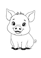 cartoon pig - coloring page 
