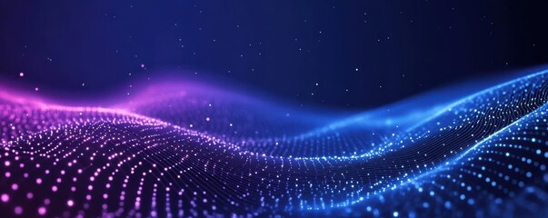 Abstract digital landscape with blue gradient background and glowing white lines creating a futuristic and dynamic effect