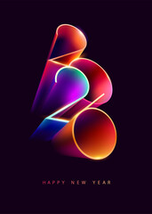 Happy New year 2026. Colored 3D numbering design. Festive greeting card template.