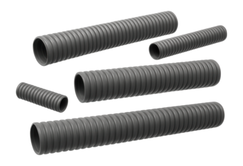 Corrugated drainage pipes for gardens to manage rainwater and prevent soil erosion.