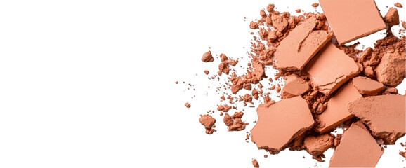 Cosmetic powder broken compact isolated on transparent background for beauty and makeup concepts