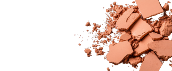 Cosmetic powder broken compact isolated on transparent background for beauty and makeup concepts