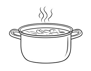 Simple line drawing of a steaming pot of soup, representing homemade comfort food