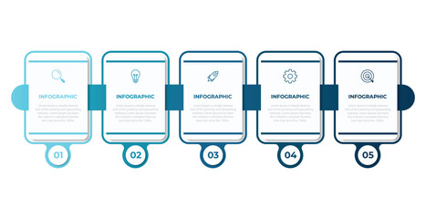 Concept of arrow business model with 5 successive steps. Five colorful graphic elements. Timeline design for brochure, presentation. Infographic design layout