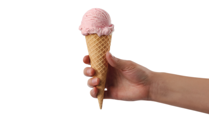 hand holding a single scoop of ice cream. Isolated on transparent background, png