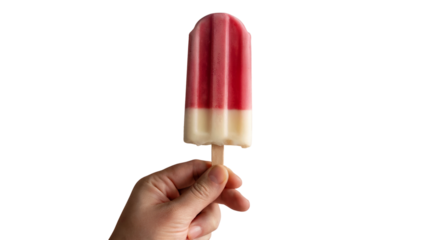 Hand holding refreshing summer popsicle. Isolated on transparent background, png