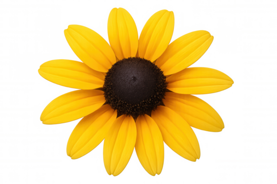 Black-eyed susan flower isolated on transparent background, vibrant yellow petals surrounding dark brown center