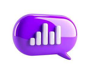 Modern 3D render of a chat bubble containing a growth graph, symbolizing data-driven discussion, business analytics, and market statistics