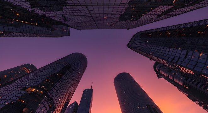 Rascacielos reflectantes, edificios de oficinas comerciales.