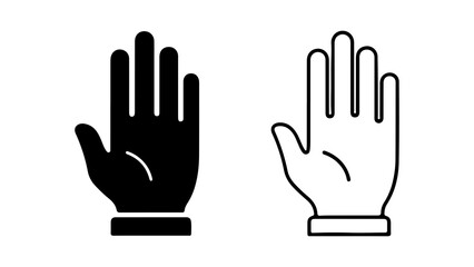Hand icons with outline and solid fill with transparent background